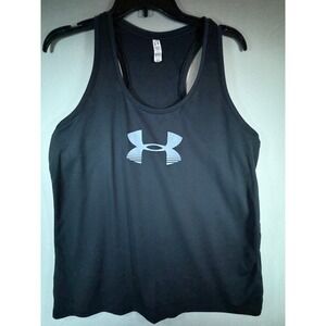 Under Armour HeatGear Womens Large Black Racerback Performance Tank Top Logo